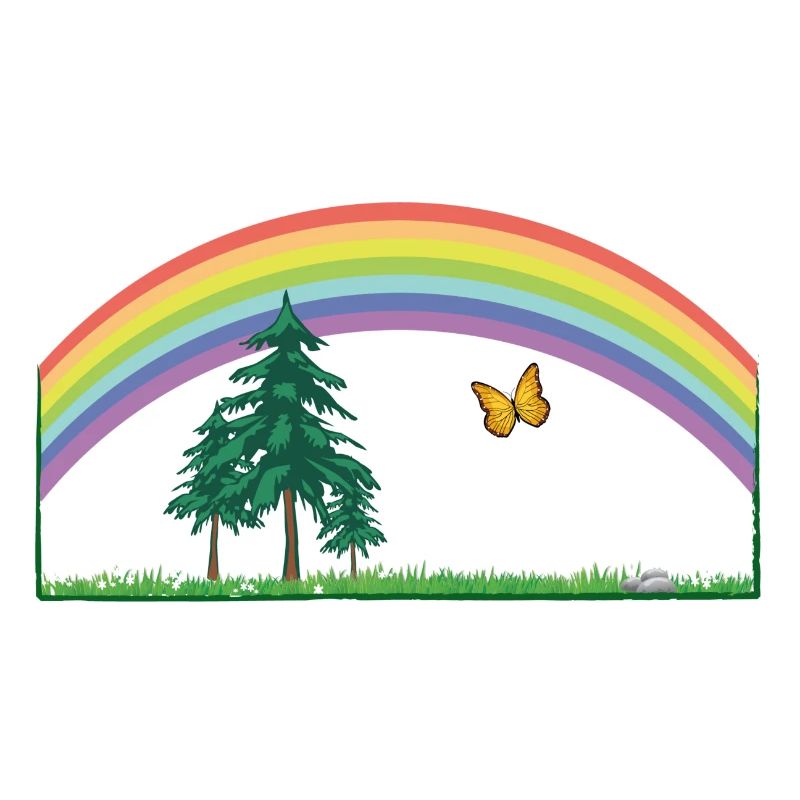 RAINBOW rainbow with meadow and butterfly