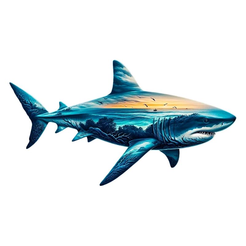 Decorated shark painted with a seascape