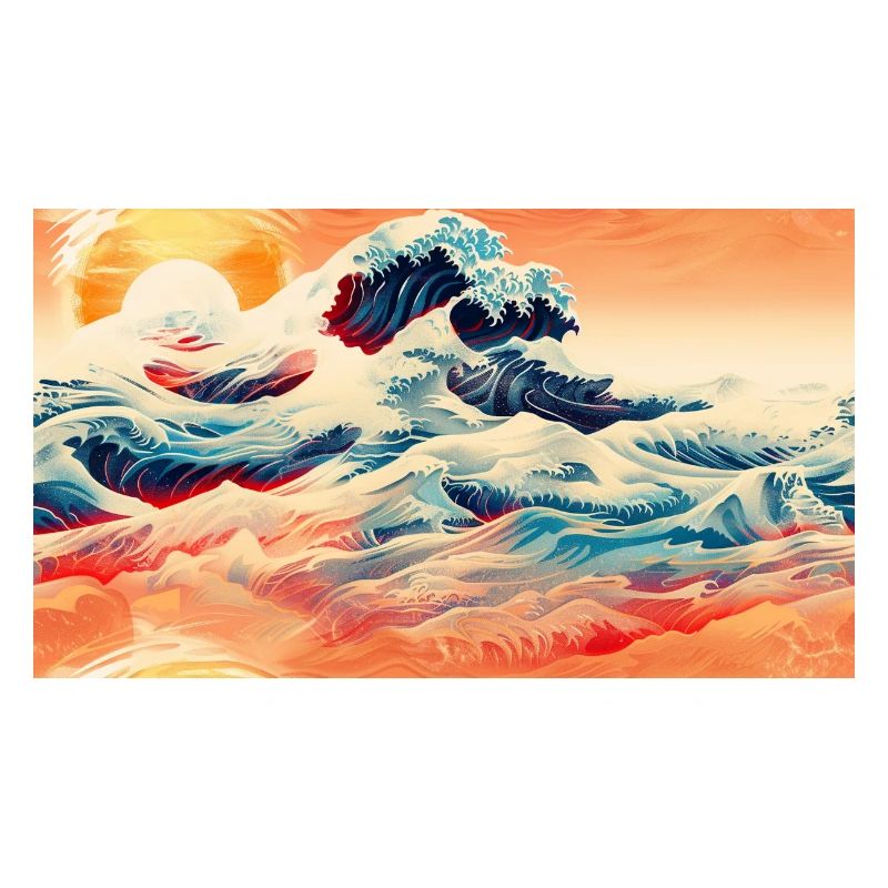 Sunset Waves in Ukiyoe