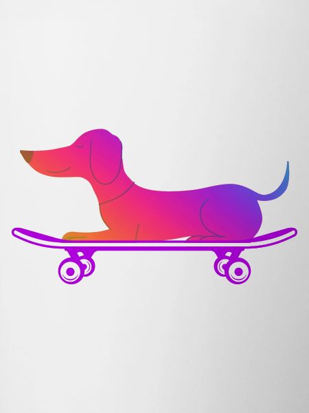 Dackel mit Skateboard