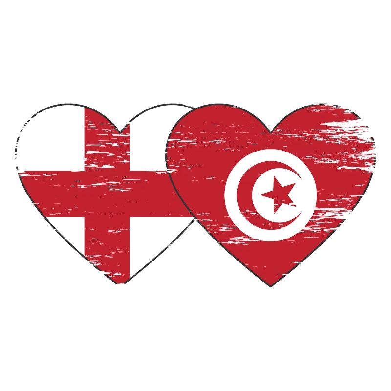 Angleterre Tunisie Drapeau Coeur Utilisé