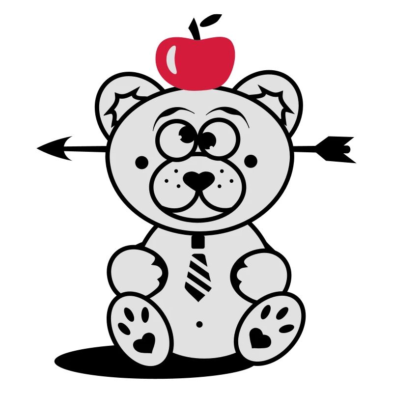 Bär mit Apfel auf dem Kopf und Pfeil durch den