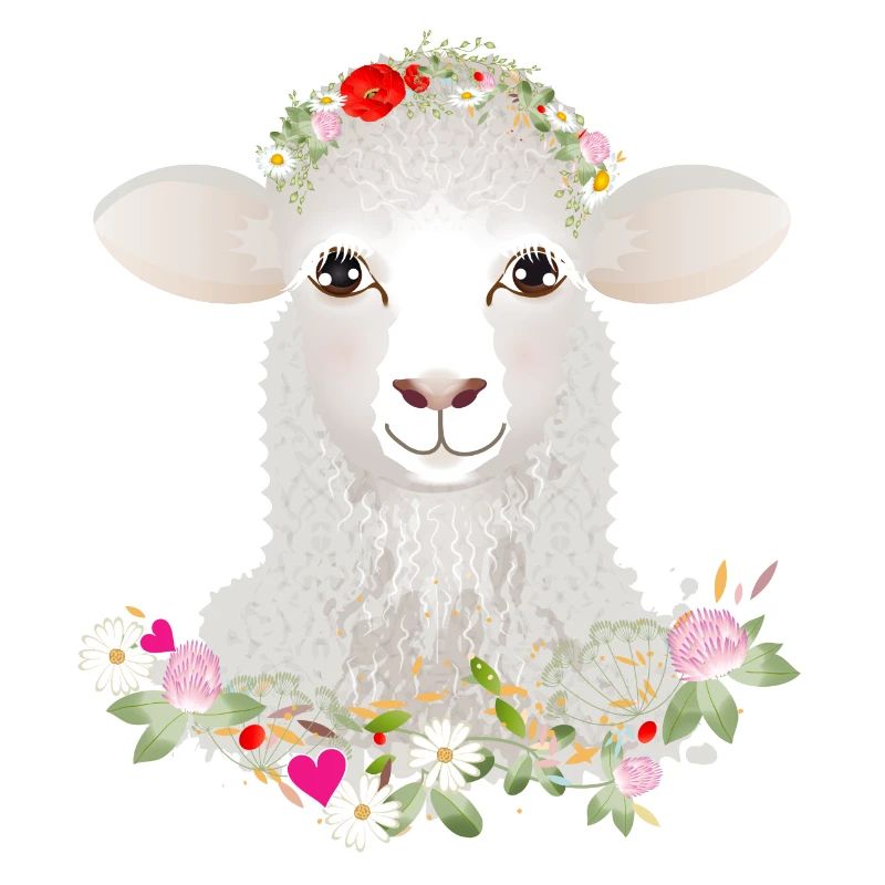 A cute sheep with spring wreath