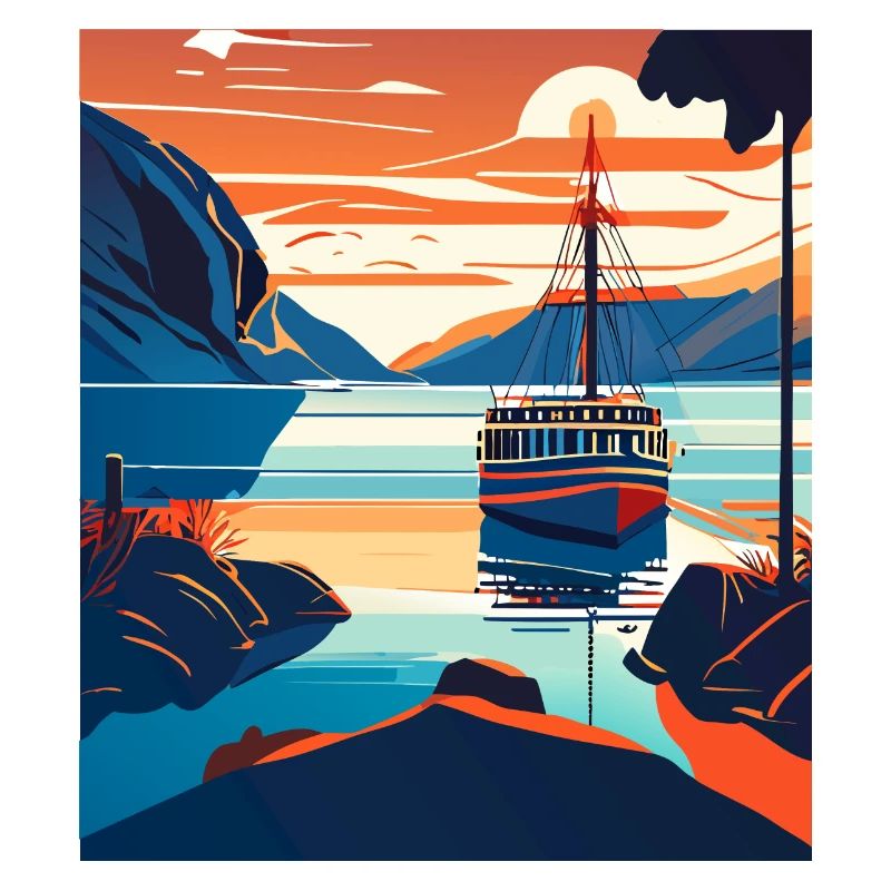 Modern Art Style - Boat On A River