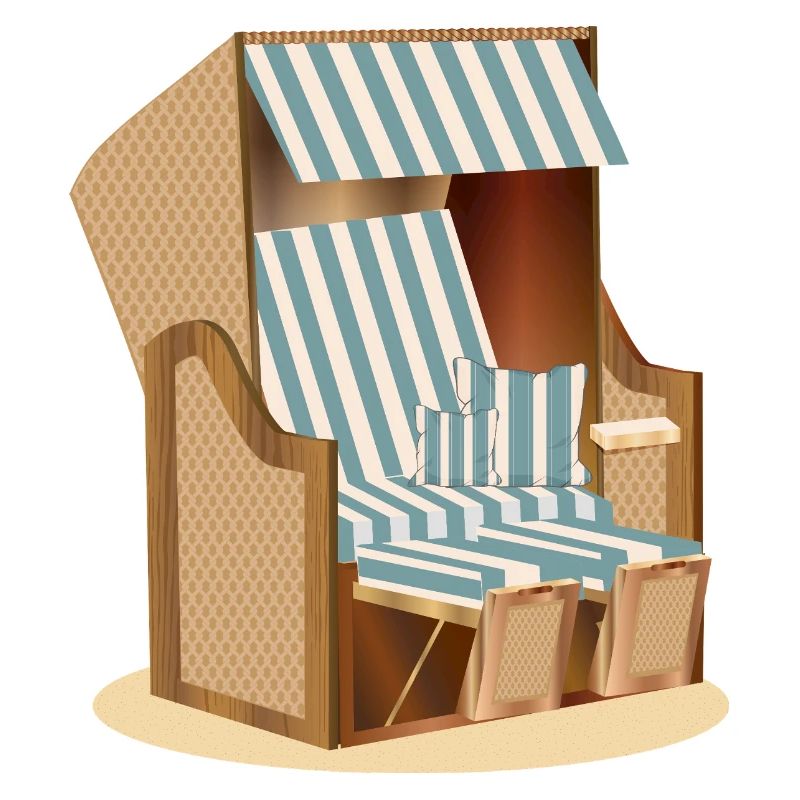 Illustration de chaise de plage nostalgie bleue et blanche
