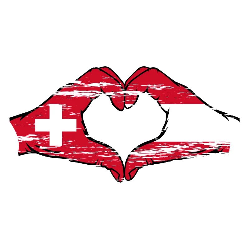 Suisse Autriche Drapeau Mains Forme de coeur utilisé