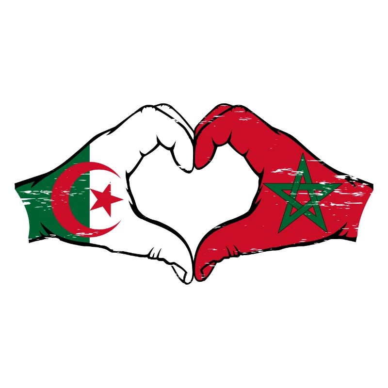 Algérie Maroc Drapeau Mains Coeur Forme Utilisé