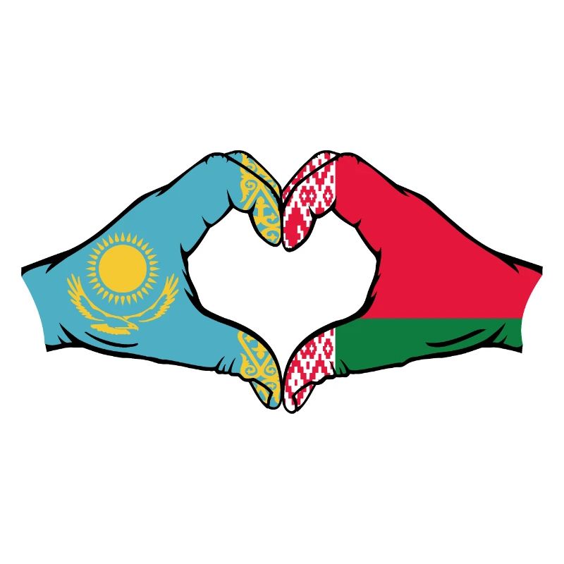 Kazakhstan Belarus Flag Hands Heart Shape
