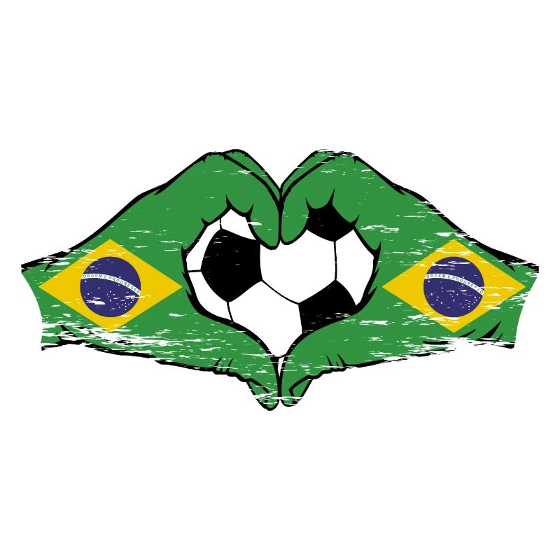 Forme de coeur de mains de football de drapeau du Brésil utilisé
