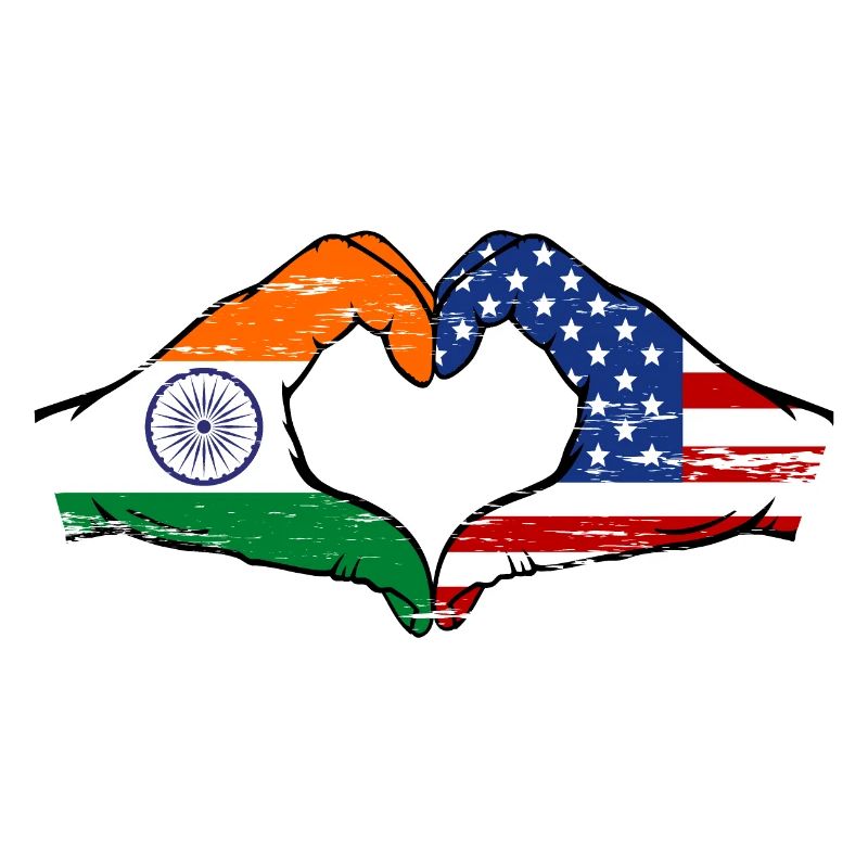 Inde USA Drapeau Mains Coeur Forme Utilisé