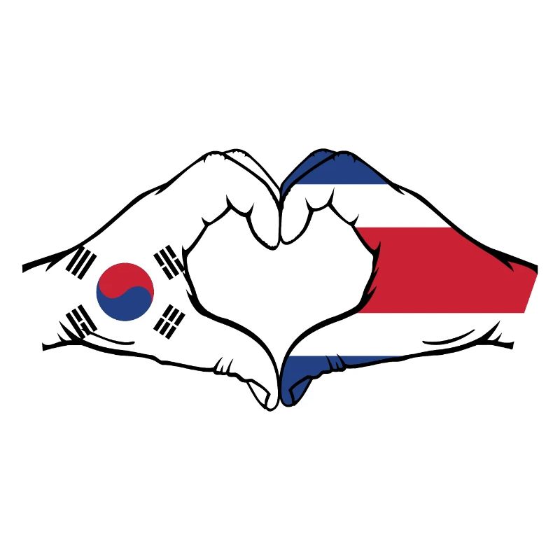 Corée du Sud Costa Rica Drapeau Mains Coeur Forme