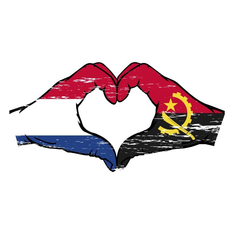 Hollande Angola drapeau mains forme de coeur utilisé