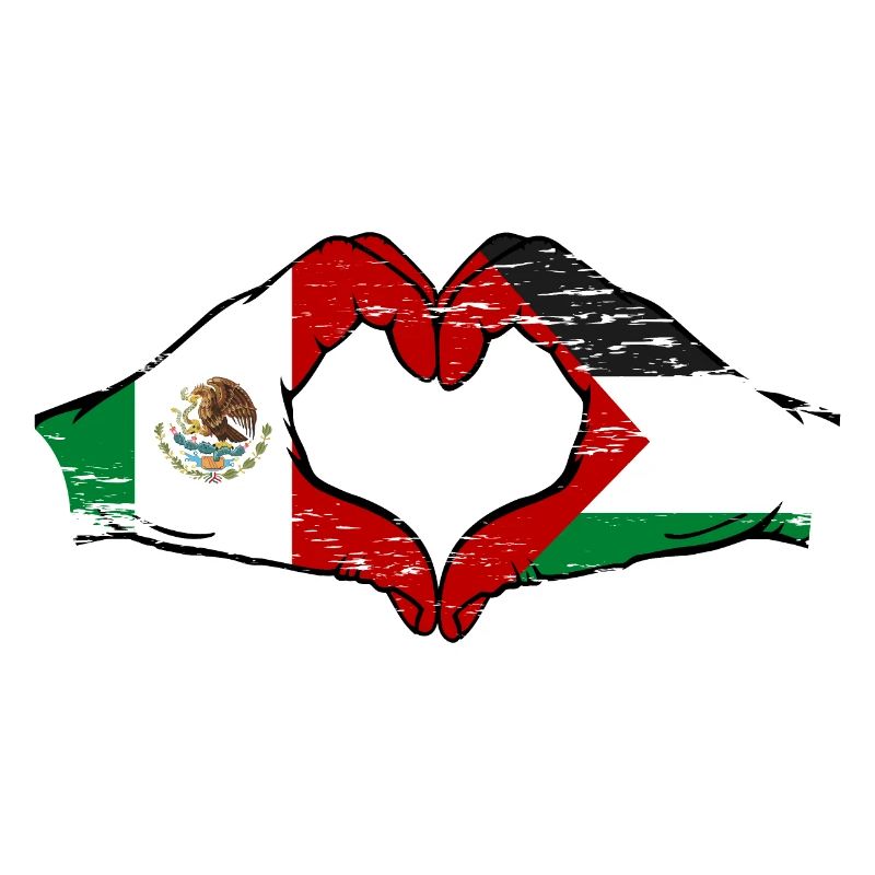 Mexico Palestine Flag Hands Heart Shape Used