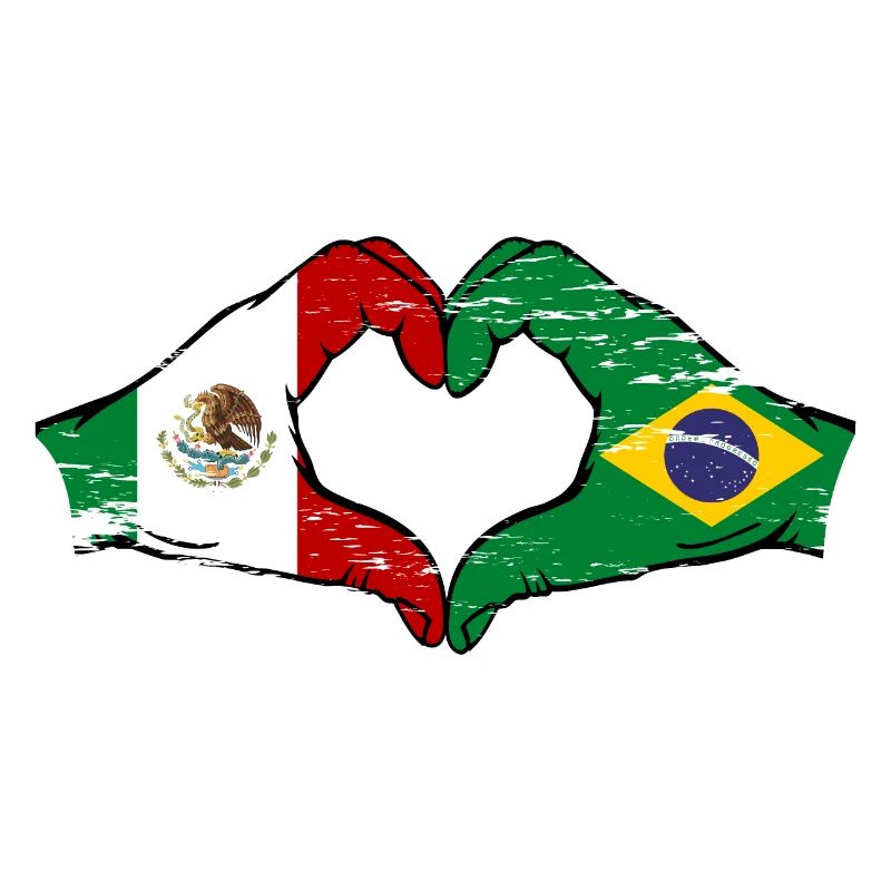 Mexique Brésil drapeau mains forme de coeur utilisé