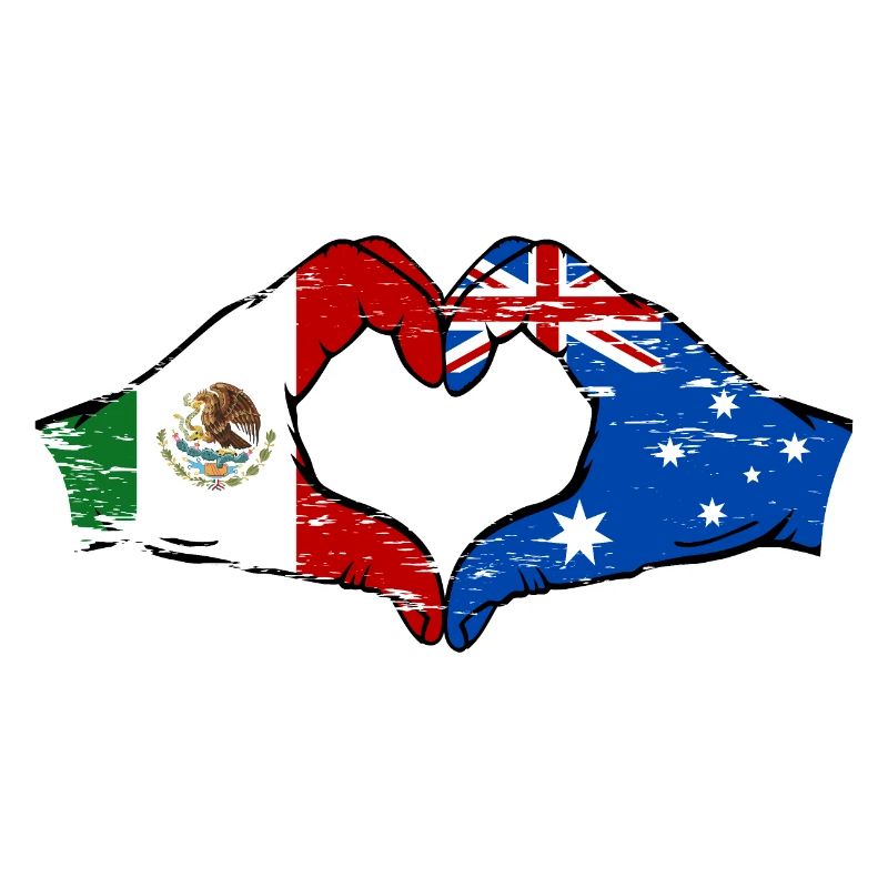 Mexico Australia Flag Hands Heart Shape Used