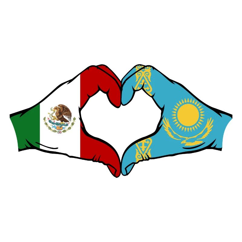 Mexico Kazakhstan Flag Hands Heart Shape