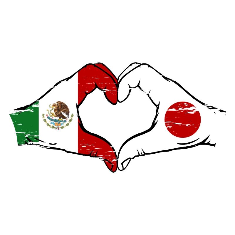 Mexico Japan Flag Hands Heart Shape Used