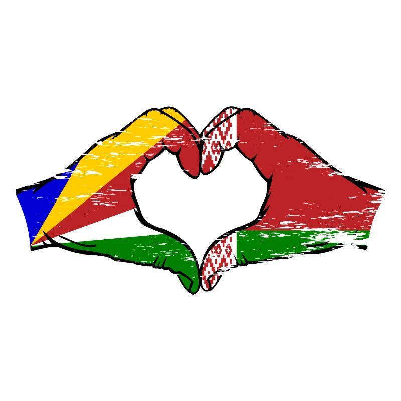 Seychelles Biélorussie drapeau mains forme de coeur utilisé