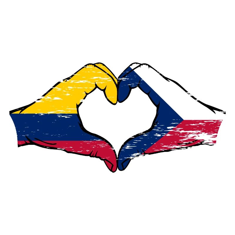Colombie République tchèque drapeau mains forme de coeur utilisé