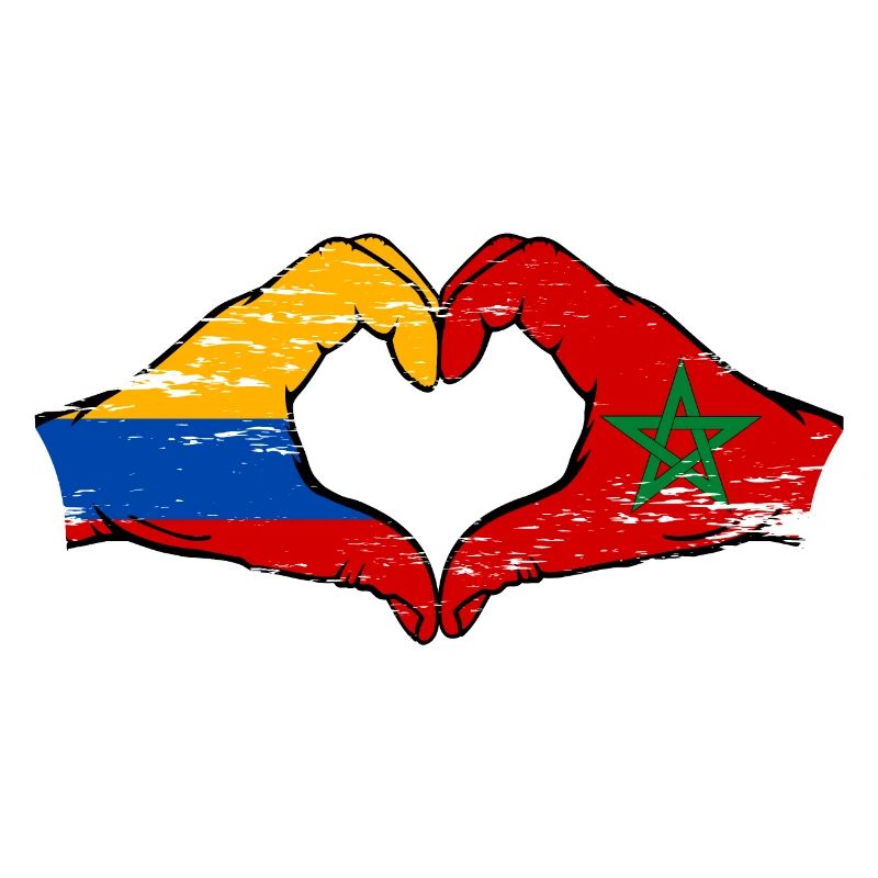 Colombie Maroc Drapeau Mains Coeur Forme Utilisé