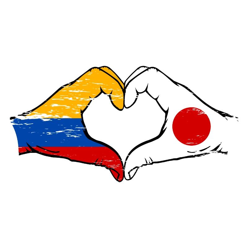 Colombie Japon Drapeau Mains Coeur Forme Utilisé