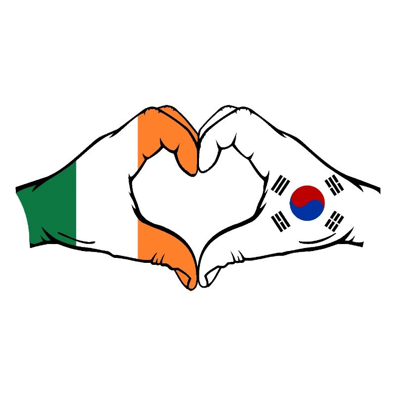 Irlande Corée du Sud Drapeau Mains Coeur Forme
