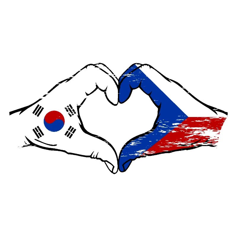 Corée du Sud République tchèque drapeau mains coeur forme utilisé