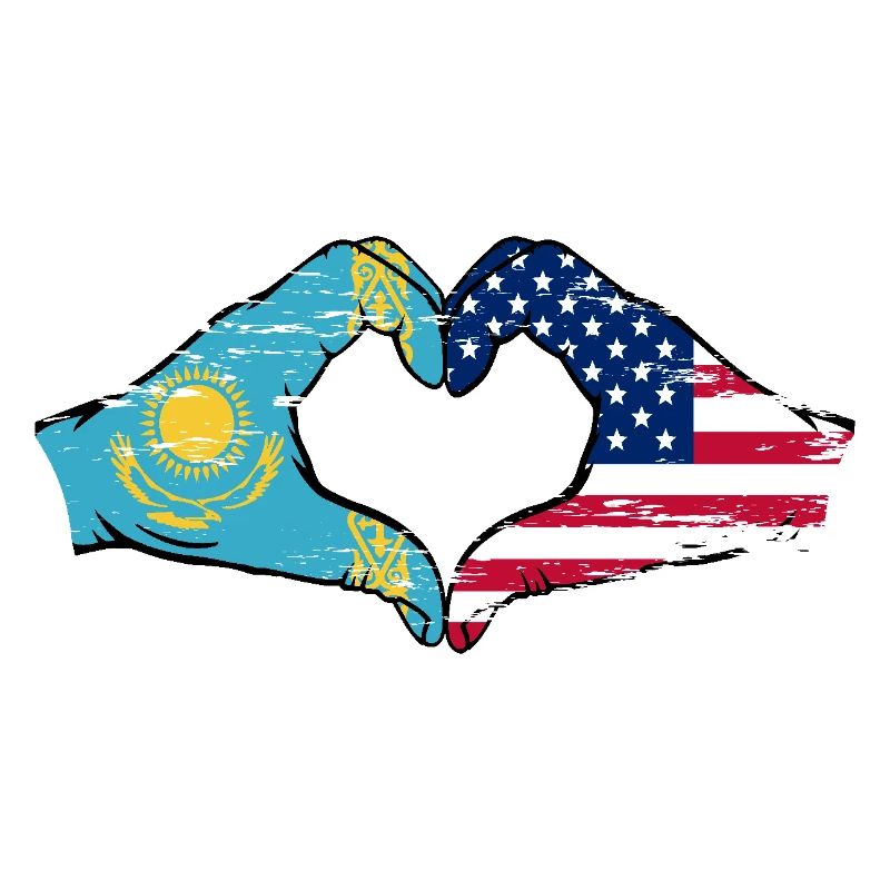 Kazakhstan États-Unis drapeau mains forme de coeur utilisé