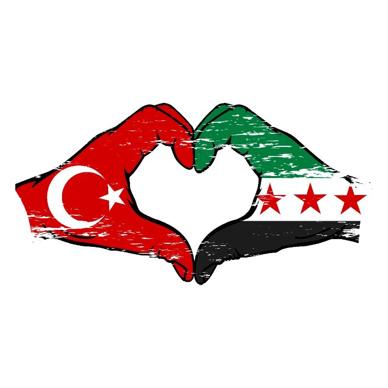Turquie Syrie Drapeau Mains Coeur Forme Utilisé