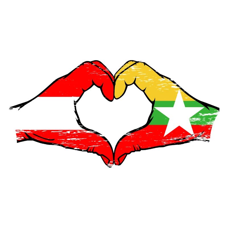 Austria Myanmar flag hands heart shape used