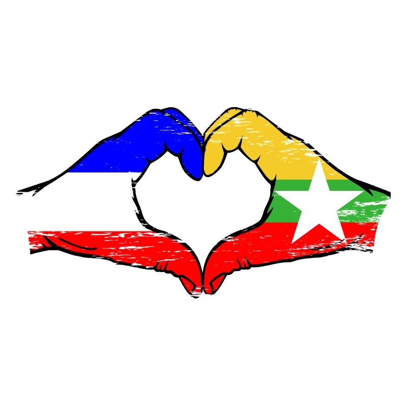 Hollande Myanmar drapeau mains forme de coeur utilisé