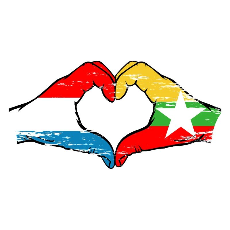 Mains de drapeau du Luxembourg Myanmar en forme de coeur utilisé
