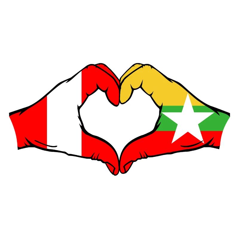 Pérou Myanmar Drapeau Mains Coeur Forme