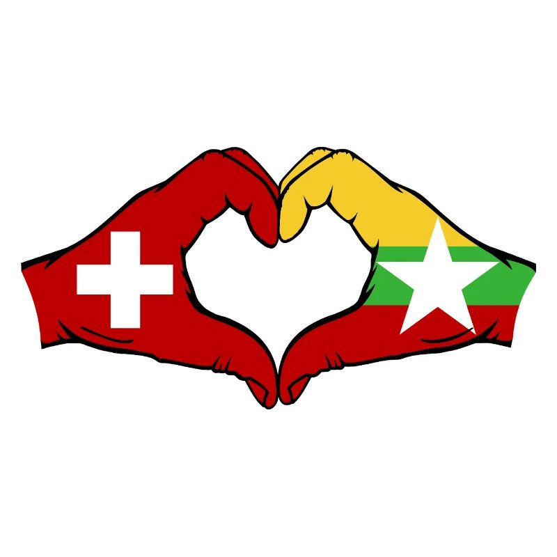 Suisse Myanmar Drapeau Mains Coeur Forme