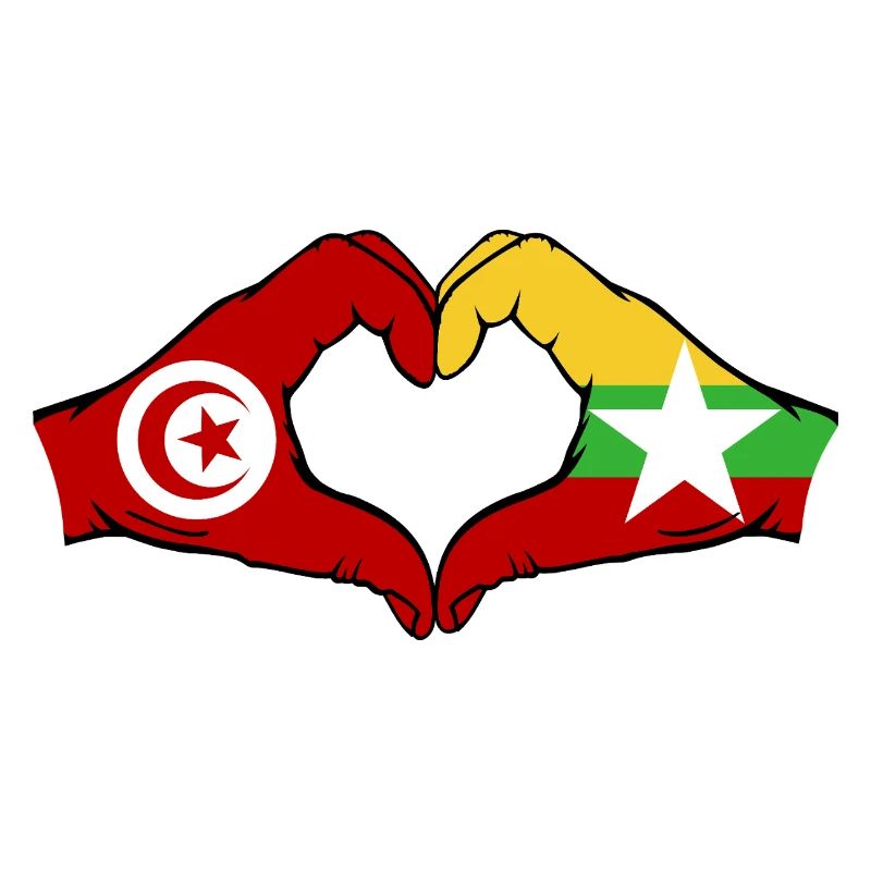 Tunisia Myanmar Flag Hands Heart Shape