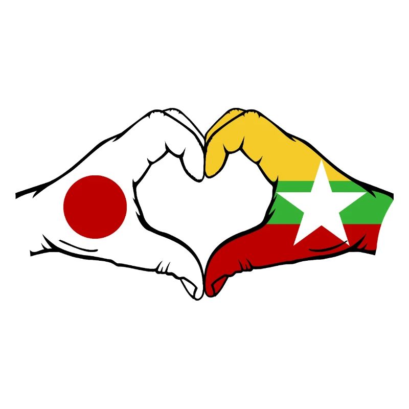 Japan Myanmar Flag Hands Heart Shape