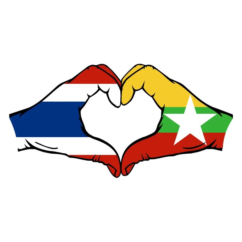 Thailand Myanmar Flag Hands Heart Shape