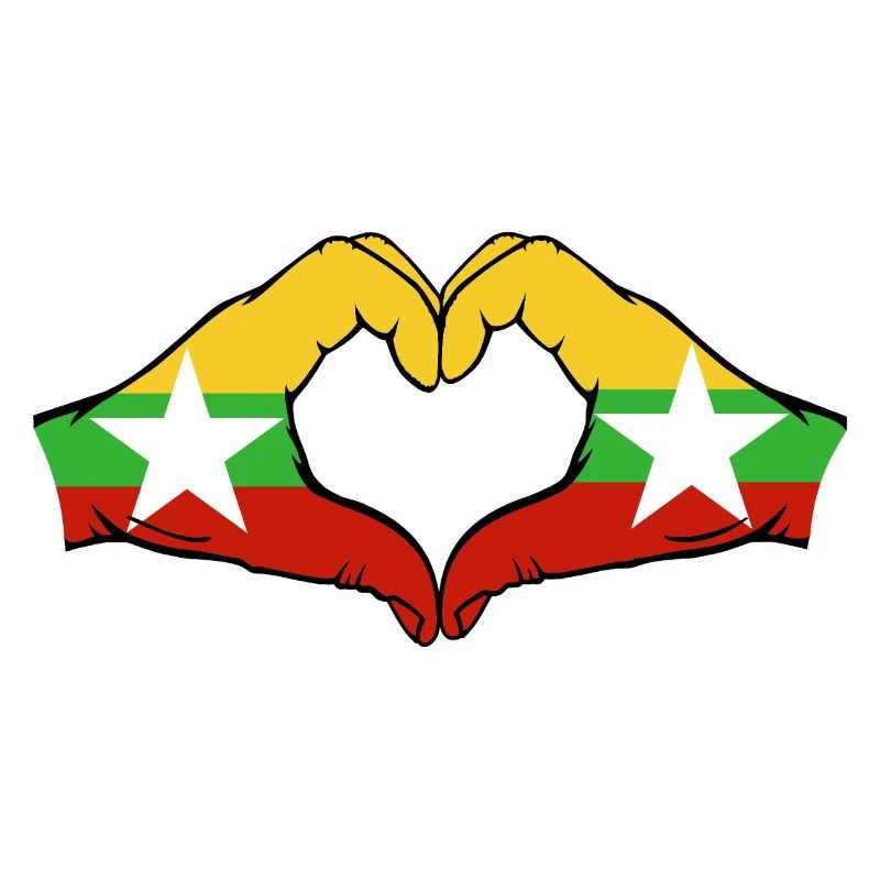 Drapeau du Myanmar mains forme de coeur