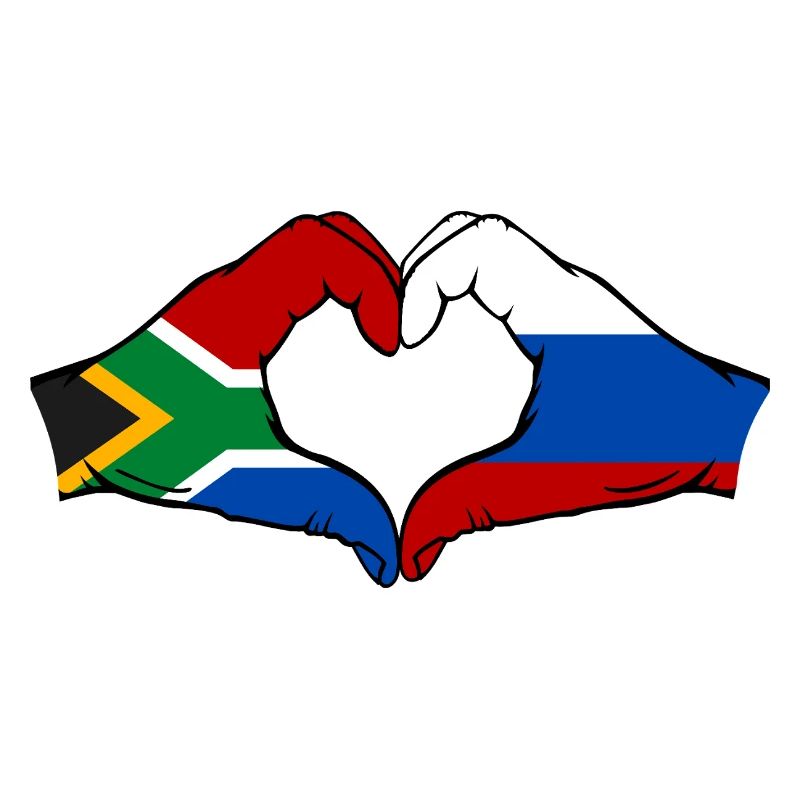 Afrique du Sud Russie Drapeau Mains Coeur Forme