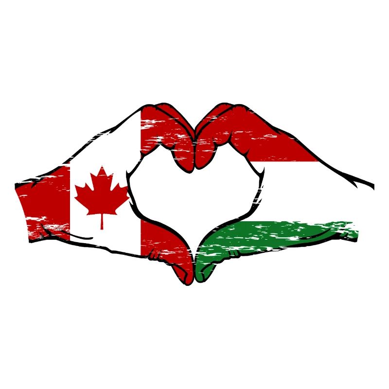 Canada Hongrie Drapeau Mains Coeur Forme Utilisé