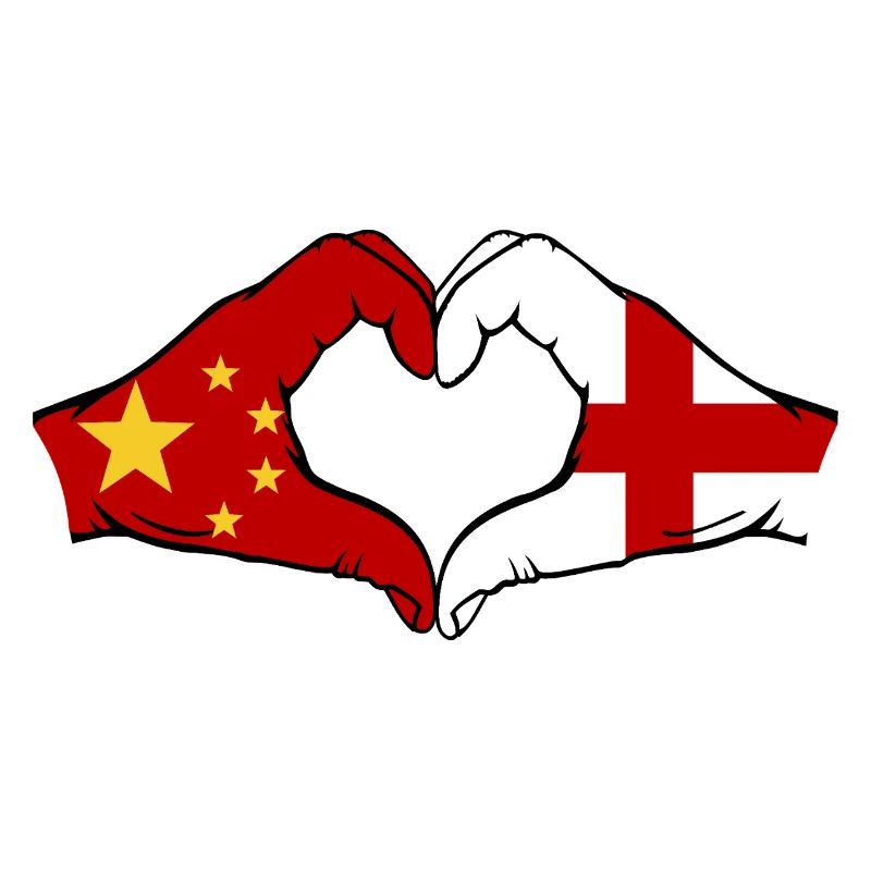 Chine Angleterre Drapeau Mains Coeur Forme