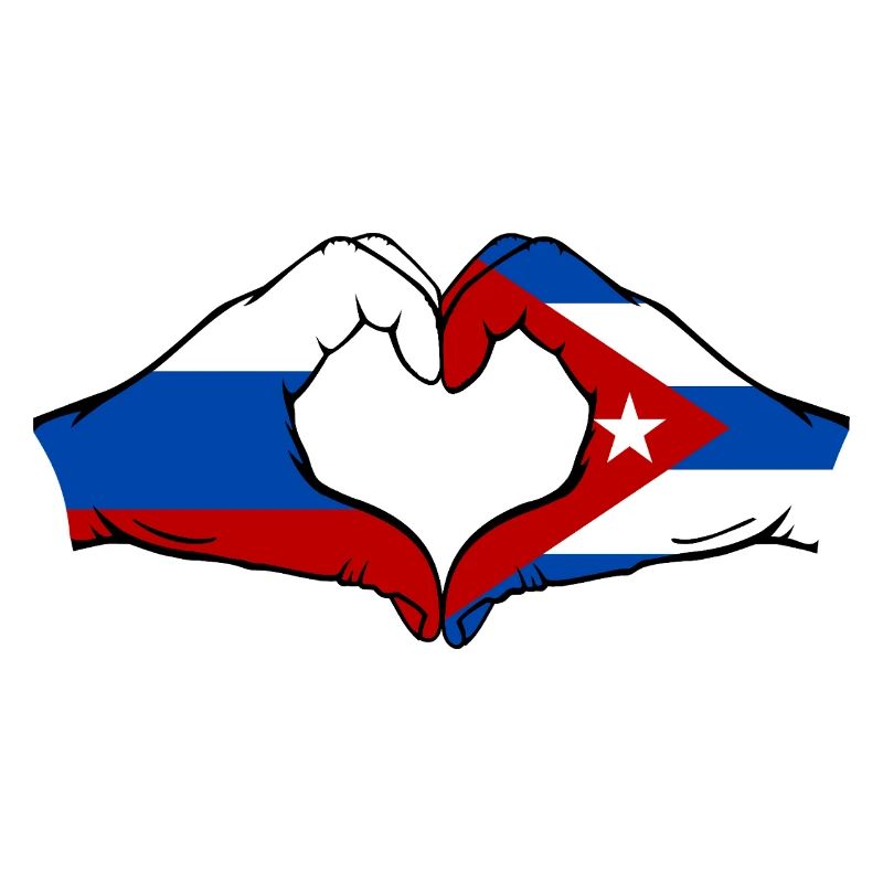 Russie Cuba Drapeau Mains Coeur Forme