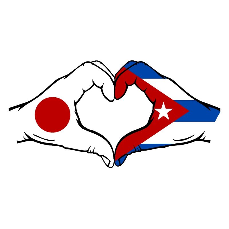 Japon Cuba Drapeau Mains Coeur Forme