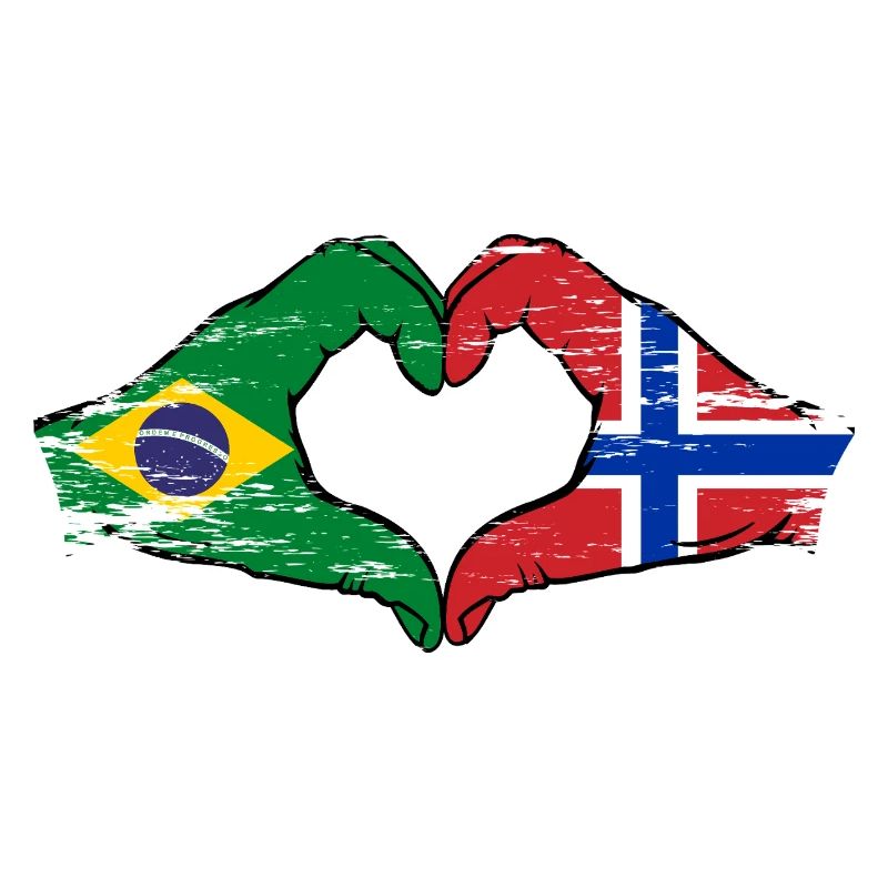 Brésil Norvège drapeau mains forme de coeur utilisé