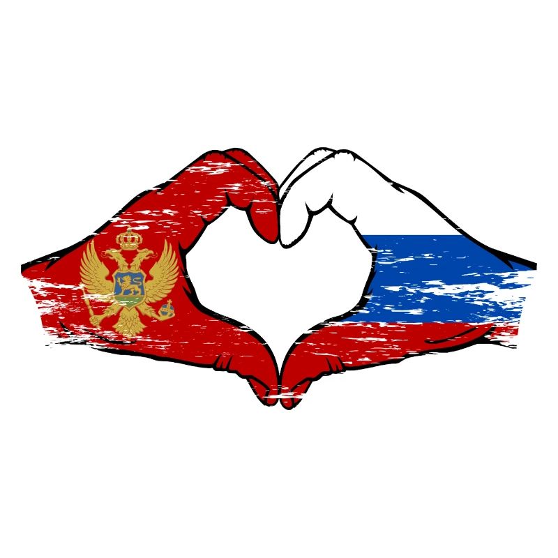 Monténégro Russie Drapeau Mains Coeur Forme Utilisé
