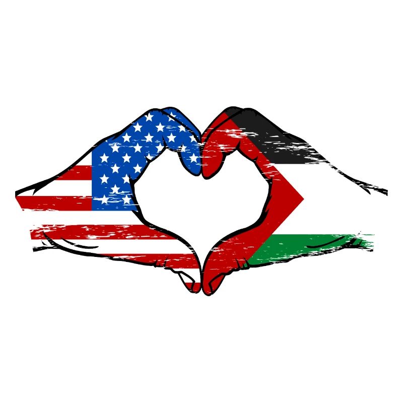 États-Unis Palestine Drapeau Mains Coeur Forme Utilisé