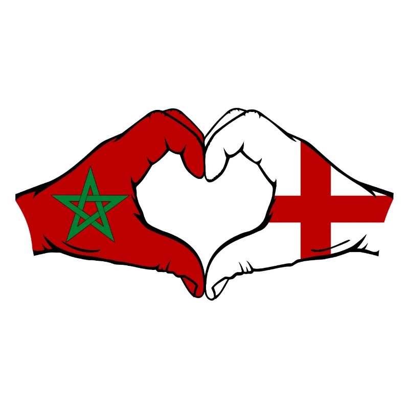 Maroc Angleterre Drapeau Mains Coeur Forme