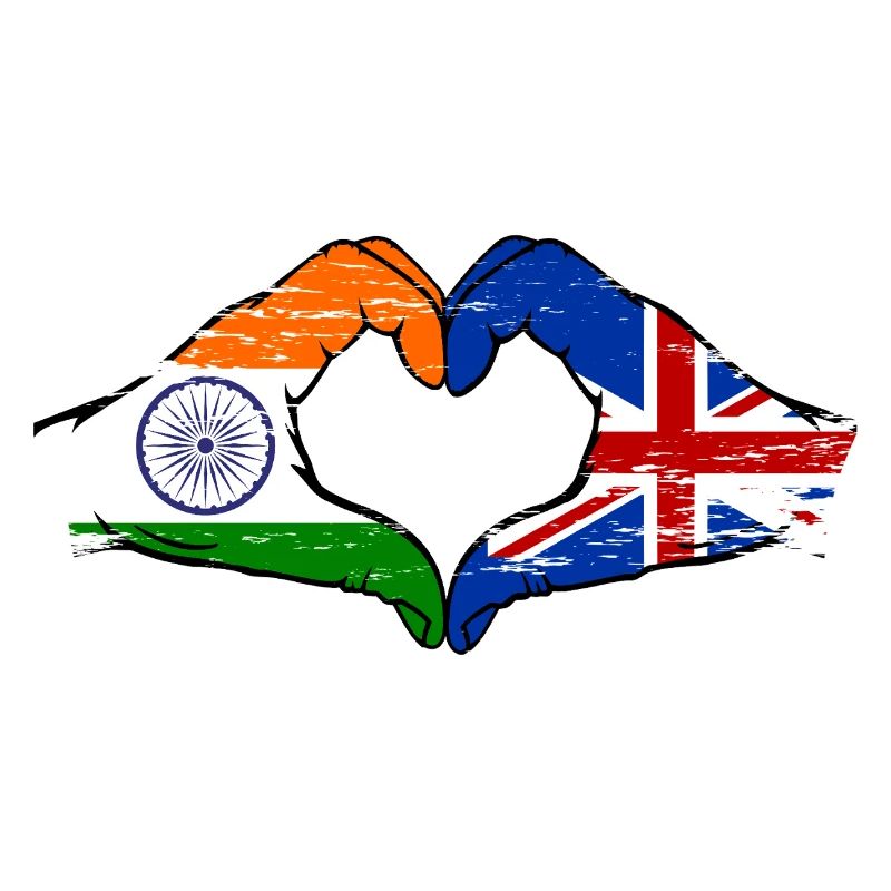 Inde Grande-Bretagne drapeau mains coeur forme utilisé