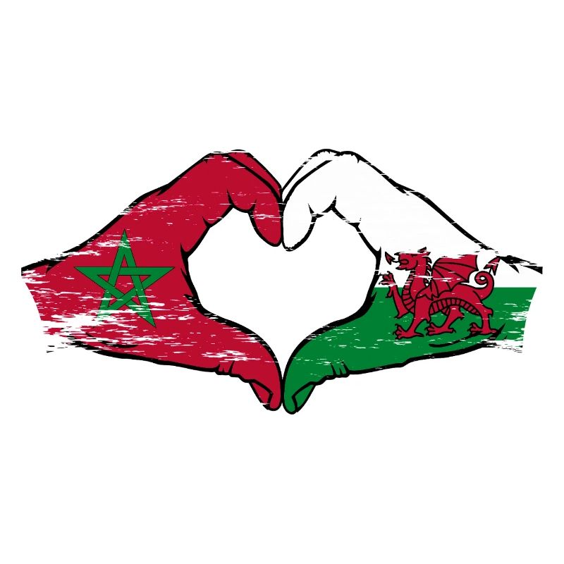 Drapeau du Maroc Pays de Galles mains forme de coeur utilisé