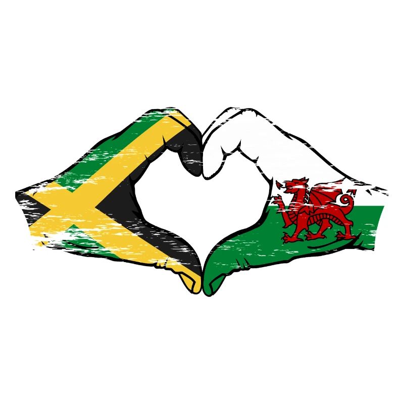 Jamaïque Pays de Galles drapeau mains forme de coeur utilisé